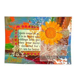 ACEO Original Art Acrylic Collage Drawing and Dried Flowers 3D Painting ATC